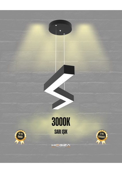 Gabbiano (Siyah Kasa, Sarı Işık) Ledli Modern Sarkıt Linear LED Avize Salon Mutfak Oturma Odası Yatak Odası Antre Hol LED