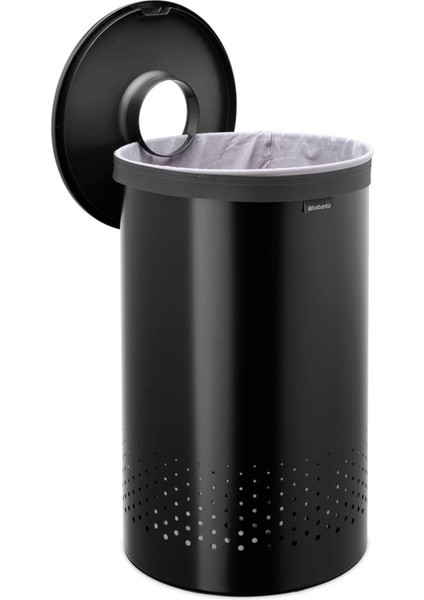 Matt Black Plastik Kapaklı Çamaşır Sepeti 60L