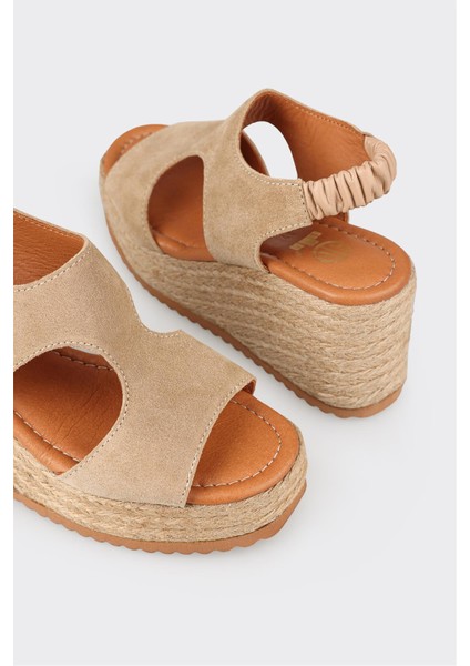 Kadın Espadril Doğal Deri ve Jüt Tabanlı Dolgu Topuk 8 cm Yükseklikle Rahat Kullanım fırsatları