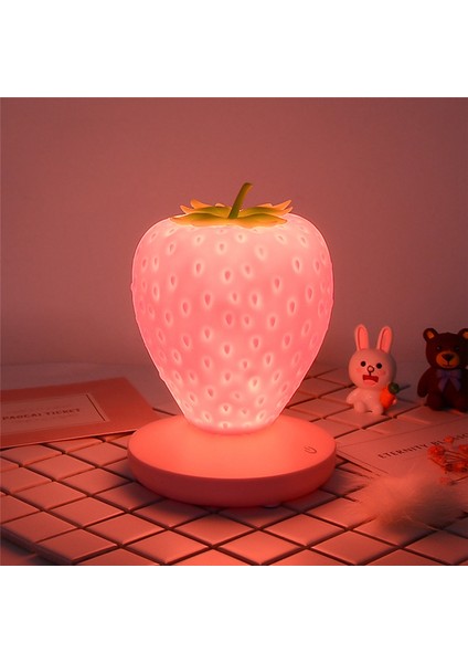 Dokunmatik Kısılabilir LED Gece Lambası Silikon Çilek Gece Lambası USB Başucu Lambası Bebek Odası Dekorasyonu Için Beyaz (Yurt Dışından)
