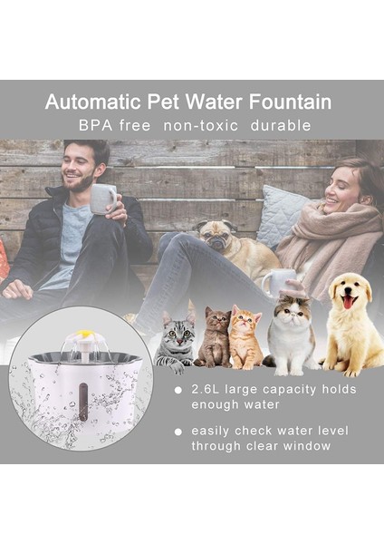 Kedi Su Çeşmesi, 2.6L/88OZ Köpek Çiçek Içme Çeşmesi Kediler Için Sessiz Elektrikli Kap Kediler, Köpekler, Küçük Hayvanlar (Yurt Dışından)