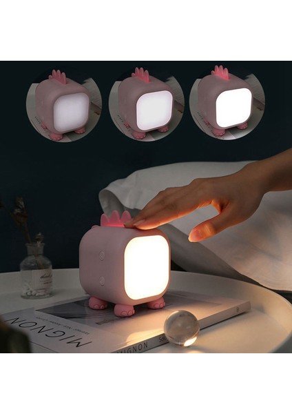 Nordic LED Dinozor Gece Lambası Çocuk Odası Başucu Uyku Lambası Gece Lambası USB Şarjlı Sevimli Işık (Pembe) (Yurt Dışından)