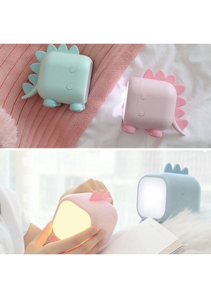 Nordic LED Dinozor Gece Lambası Çocuk Odası Başucu Uyku Lambası Gece Lambası USB Şarjlı Sevimli Işık (Pembe) (Yurt Dışından)