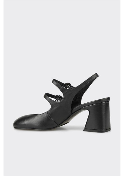 Siyah Deri Kadın Topuklu Ayakkabı modelleri