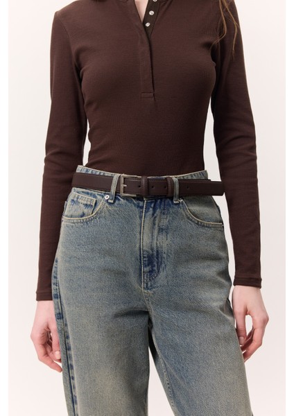 Kare Tokalı Kemer Kahverengi