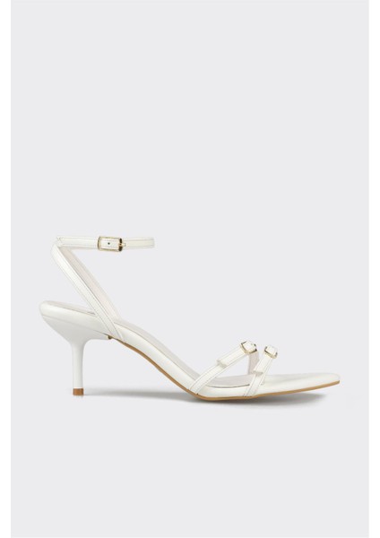 Beyaz Kadın Topuklu Sandalet