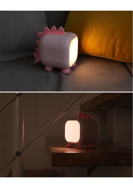 Nordic LED Dinozor Gece Lambası Çocuk Odası Başucu Uyku Lambası Gece Lambası USB Şarjlı Sevimli Işık (Pembe) (Yurt Dışından)