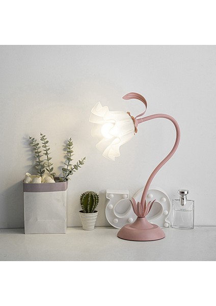 Sevimli Çiçek Masa Lambası, LED Ampullü 3 Renk Sıcaklıklı Lamba Retro Başucu Abd Fişi Pembe (Yurt Dışından)