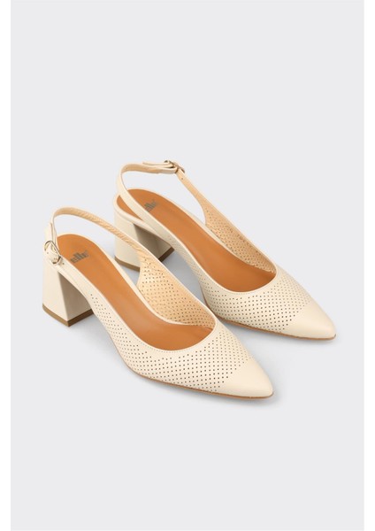 Ekru Deri Kadın Topuklu Ayakkabı fiyatları
