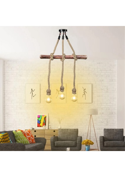 1m Endüstriyel Avize E27 3 LED Retro Halat Tavan Lambası Ampul Olmadan Oturma Odası Mutfak (Yurt Dışından)