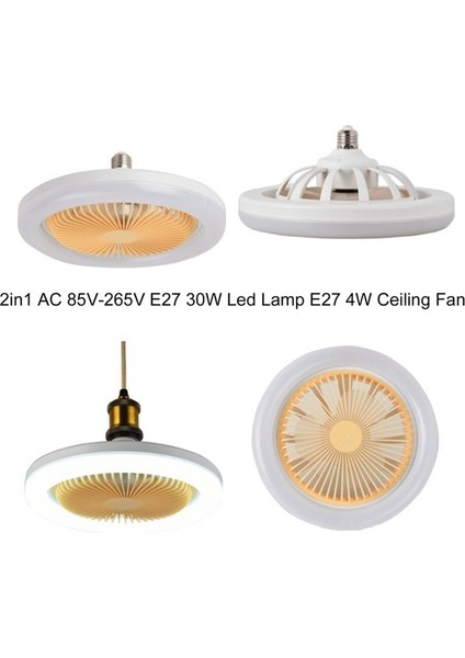 30W Tavan Vantilatörü Aydınlatma Lambası E27 Dönüştürücü Taban Uzaktan Kumanda Yatak Odası Oturma Odası Ev Beyaz+Altın (Yurt Dışından)