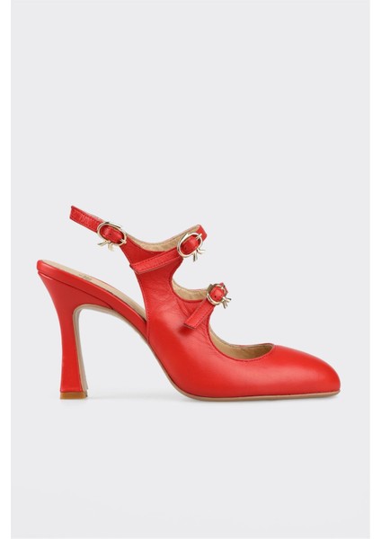 Kırmızı Deri Kadın Topuklu Ayakkabı