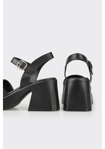 Siyah Deri Kadın Günlük Sandalet fırsatları