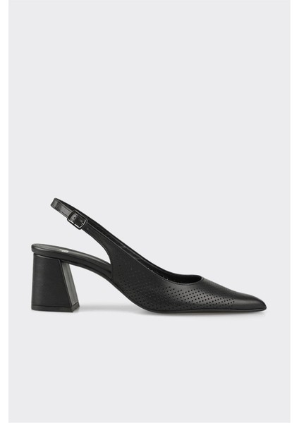 Siyah Deri Kadın Topuklu Ayakkabı