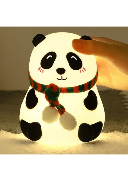 Karikatür Panda Silikon Lamba USB Şarj Renkli Patting LED Atmosfer Başucu Gece Çocuk Hediyesi (Sevimli) (Yurt Dışından)