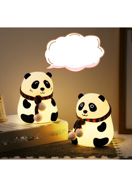 Karikatür Panda Silikon Lamba USB Şarj Renkli Patting LED Atmosfer Başucu Gece Çocuk Hediyesi (Sevimli) (Yurt Dışından)