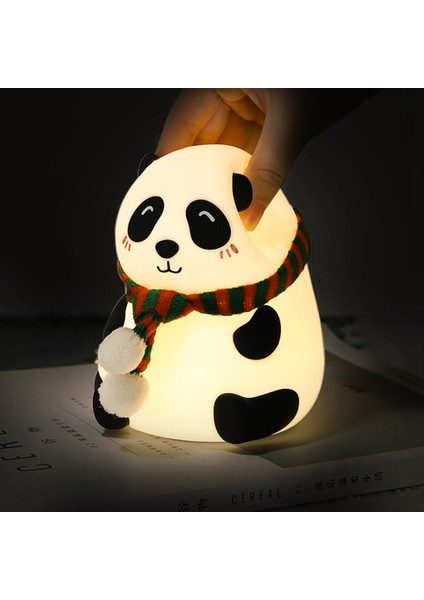 Karikatür Panda Silikon Lamba USB Şarj Renkli Patting LED Atmosfer Başucu Gece Çocuk Hediyesi (Sevimli) (Yurt Dışından)