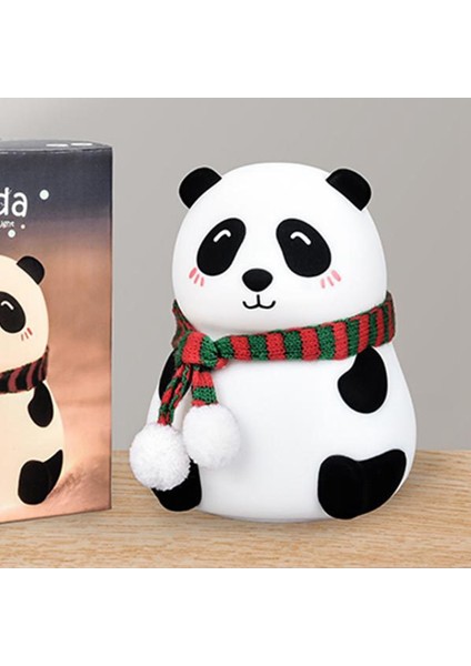 Karikatür Panda Silikon Lamba USB Şarj Renkli Patting LED Atmosfer Başucu Gece Çocuk Hediyesi (Sevimli) (Yurt Dışından)
