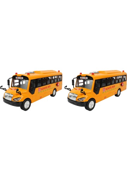 2x Büyük Boy Çocuk Okul Otobüsü Oyuncak Modeli Eylemsiz Araba Sesli Işıklı Çocuklar Için Doğum Günü Hediyesi (Yurt Dışından)