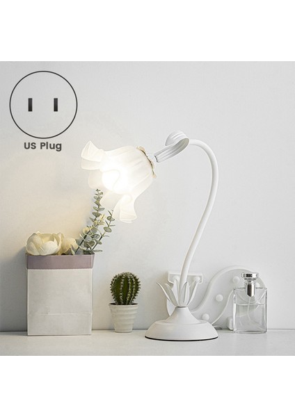 Sevimli Çiçek Masa Lambası, LED Ampullü 3 Renk Sıcaklıklı Lamba Retro Başucu Abd Fişi Beyaz (Yurt Dışından)