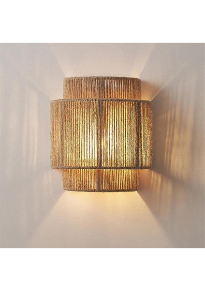 Japon Wabi-Sabi Retro Rattan Dokuma Duvar Lambası LED Aplikler E27 Ampullü Oturma Odası Yatak Odası Başucu Koridor (Yurt Dışından)