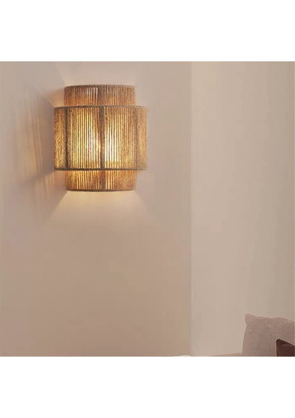 Japon Wabi-Sabi Retro Rattan Dokuma Duvar Lambası LED Aplikler E27 Ampullü Oturma Odası Yatak Odası Başucu Koridor (Yurt Dışından)