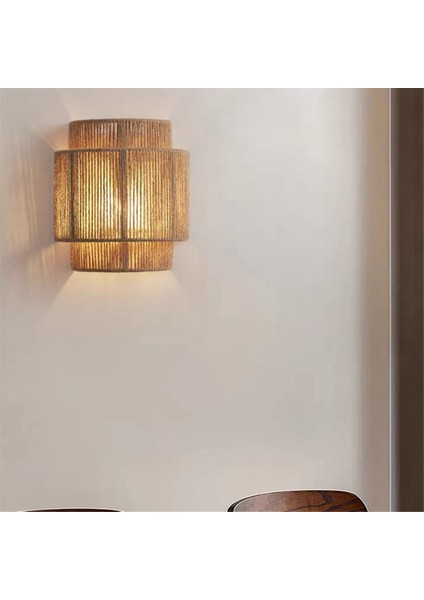 Japon Wabi-Sabi Retro Rattan Dokuma Duvar Lambası LED Aplikler E27 Ampullü Oturma Odası Yatak Odası Başucu Koridor (Yurt Dışından)