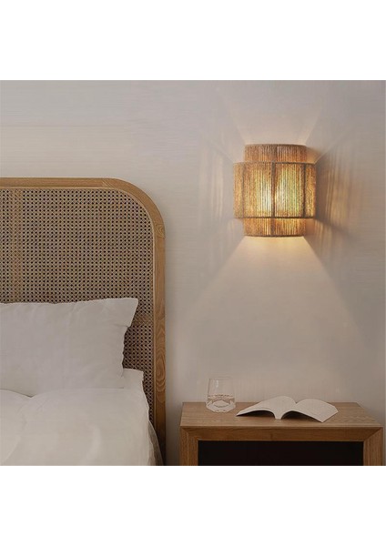 Japon Wabi-Sabi Retro Rattan Dokuma Duvar Lambası LED Aplikler E27 Ampullü Oturma Odası Yatak Odası Başucu Koridor (Yurt Dışından)