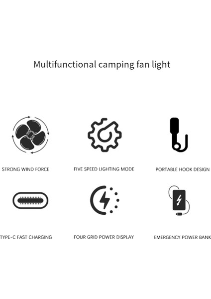 Taşınabilir Kamp Fanı Işıklı Çok Fonksiyonlu Açık Hava El Feneri USB Şarjlı Asılı Çadır Siyah (Yurt Dışından) modelleri