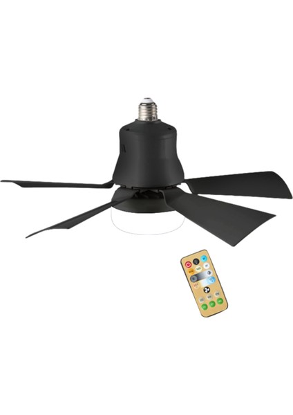 Uzaktan Kumandalı Soket Fan Işığı Mesafe 5m E27 3-Hızlı Kısılabilir LED Taban Voltaj 85-265V 40W Siyah (Yurt Dışından)