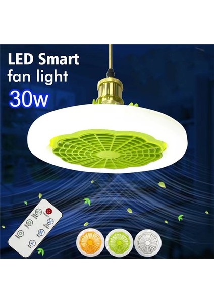 LED Akıllı Fan Işık Tavan 30W Uzaktan Kumanda Iç Mekan Sessiz Yatak Odası Mutfak Dekor Lamba Fanları-Beyaz (Yurt Dışından)