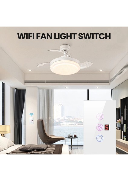 Tuya Akıllı Wifi Fan Işık Kazan Anahtarı Standart Su Isıtıcısı Dokunmatik 3'ü 1 Arada Alexa Home A (Yurt Dışından)