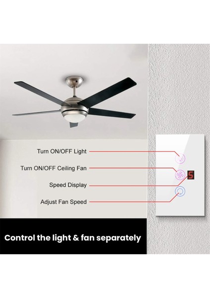 Tuya Akıllı Wifi Fan Işık Kazan Anahtarı Standart Su Isıtıcısı Dokunmatik 3'ü 1 Arada Alexa Home A (Yurt Dışından)