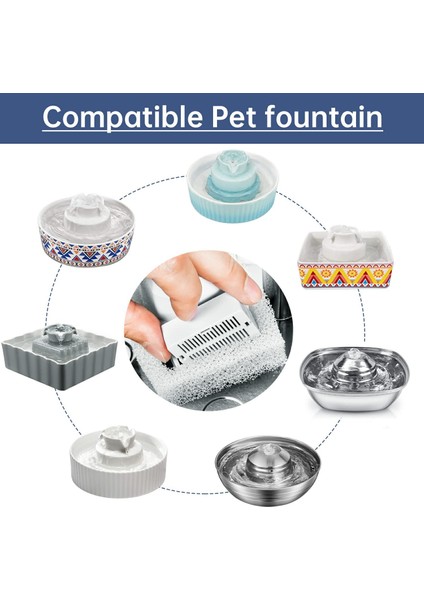 Kedi Su Çeşmesi Yedek Filtreleri, 8 Paket Karbon Filtre ve Seramik Evcil Hayvan Için 2 Köpük (Yurt Dışından)