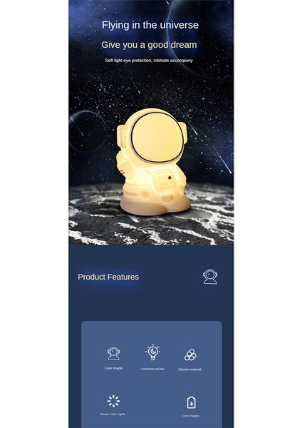 LED Göz Koruma Gece Lambası Astronot Silikon Çırpınan Lamba Çocuk Yatak Başucu Yurt Duygusal Atmosfer (Yurt Dışından)