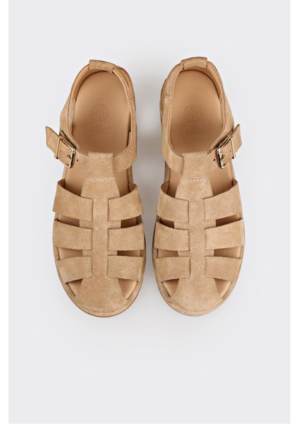 Bej Deri Kadın Düz Sandalet fırsatları