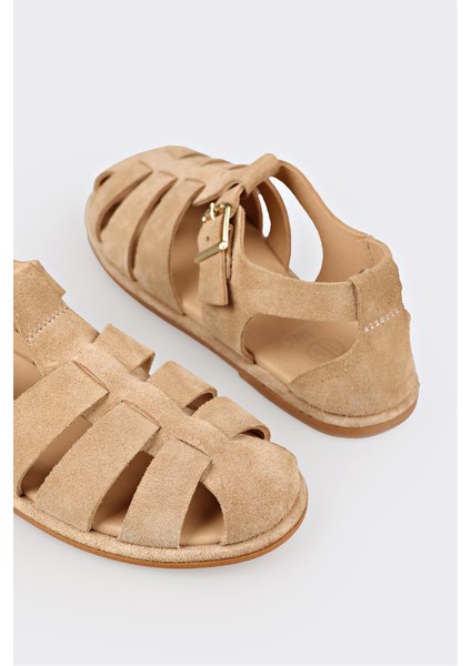 Bej Deri Kadın Düz Sandalet indirimleri