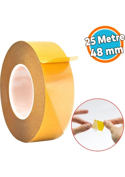 Şeffaf Çift Taraflı Filmik Film Bant Şerit Montaj Bandı 48 mm x 25 Metre Çok Amaçlı Güçlü 1 Adet