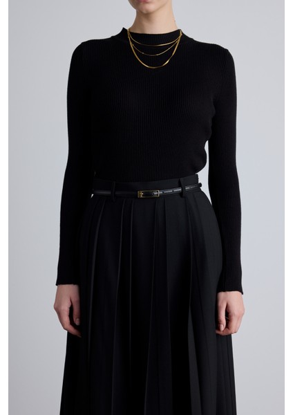 Dikdörtgen Tokalı Ince Kemer Siyah fiyatları