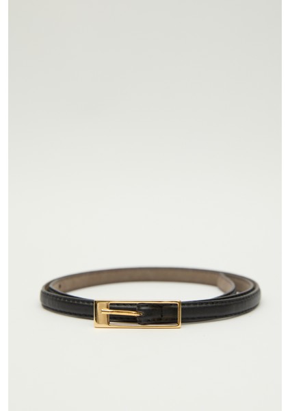 Dikdörtgen Tokalı Ince Kemer Siyah indirimleri