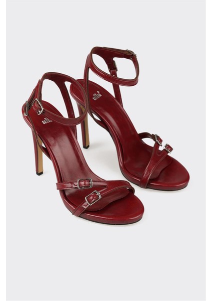 Bordo Kadın Topuklu Sandalet