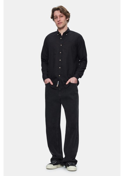 Jacquez Turuncu Keten Nakışlı Standard Fit Erkek Gömlek