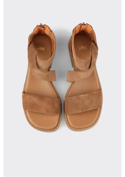 Taba Deri Kadın Düz Sandalet fırsatları