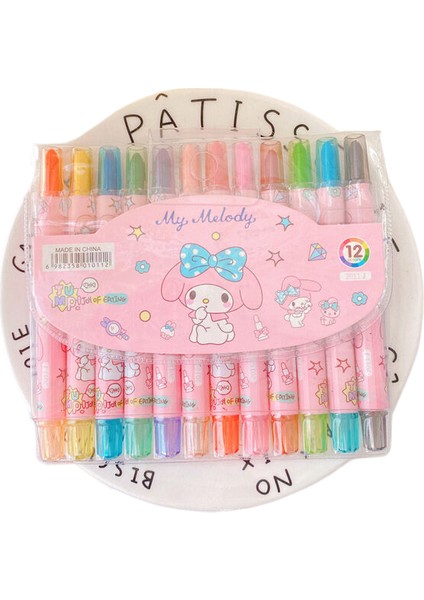 12 Adet Sanrio Doodle Kalem Kuromi My Melody Cinnamonroll Döner Ölçeklenebilir Renkli Pastel Boya Karikatür Doodle Kalem Çizim Çocuk Marker (Yurt Dışından)