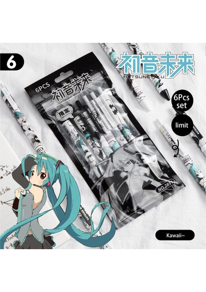 6 Adet Anime Hatsune Miku Unisex Kalem Kawaii Siyah Hızlı Kuru Sıkacağı Unisex Imza Kalem 0.5 mm Öğrenciler ve Çocuklar Için Kırtasiye Ürünleri (Yurt Dışından) fiyatları
