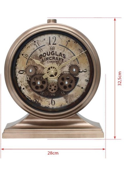 Premium Serisi Antik Eskitme Kadranlı Döner Çarklı 32X28 cm Ev ve Ofis Masa ve Duvar Saati Rakamlı Bronz indirimleri