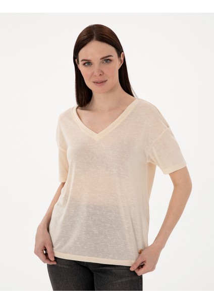 Kadın Krem Comfort Fit Tişört 50301492-VR071 modelleri