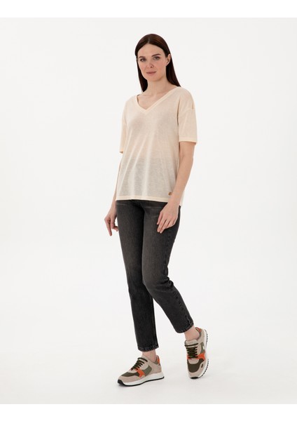 Kadın Krem Comfort Fit Tişört 50301492-VR071 fırsatları
