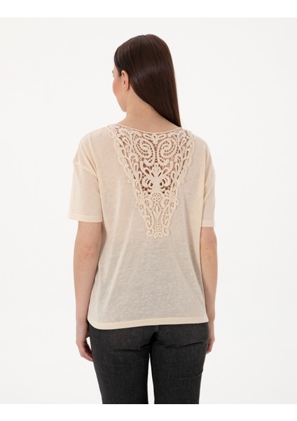 Kadın Krem Comfort Fit Tişört 50301492-VR071 indirimleri