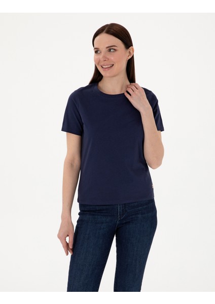 Kadın Lacivert Regular Fit Bisiklet Yaka Basic Tişört 50305766-VR033
